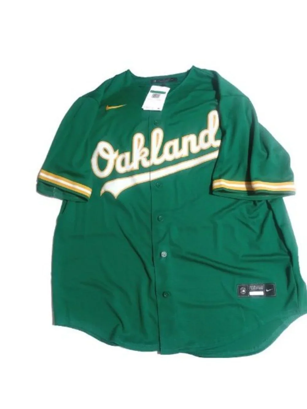 Nike Oakland Athletics Mens Size XL Full Button Alternate Jersey Green Blank MLB